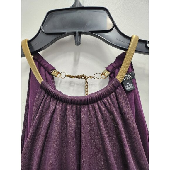 MSK Maxi Dress Medium Purple Shimmery Gold Chain Halter Evening Party Holiday - Picture 3 of 10